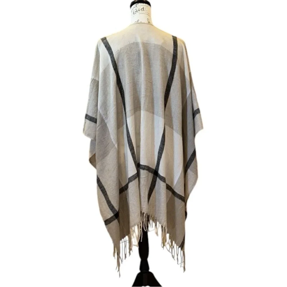three dots Miranda Plaid Cashmere Blend Wrap OS NWT